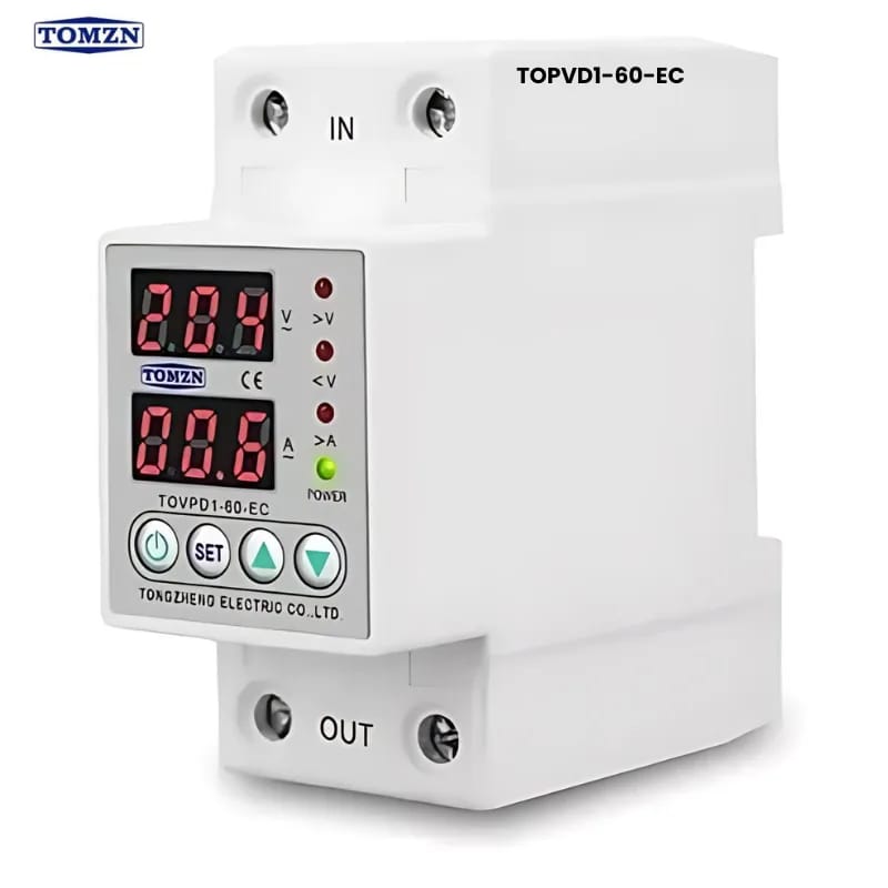 60A Din Rail 230V Adjustable Over/Under Voltage & Over Current Protector Relay – TOMZN TOVPD1-60-EC