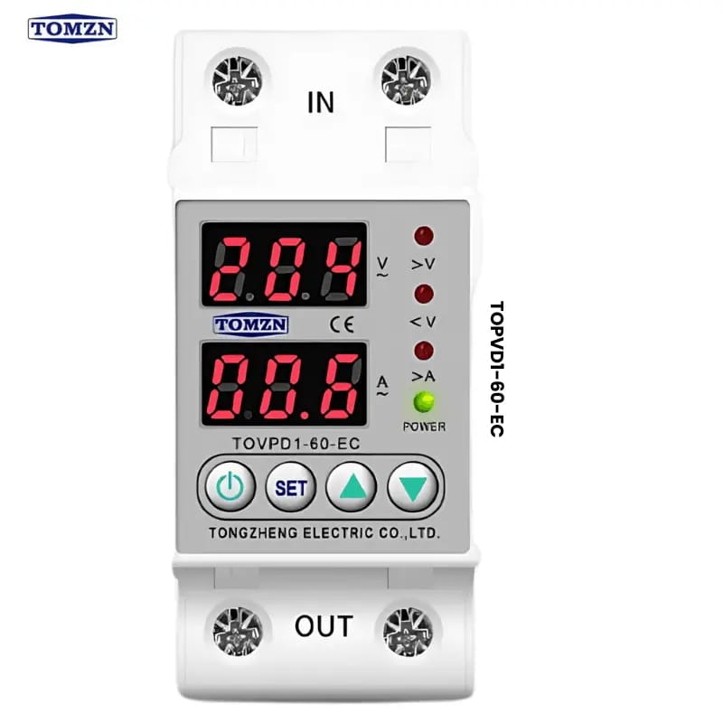 60A Din Rail 230V Adjustable Over/Under Voltage & Over Current Protector Relay – TOMZN TOVPD1-60-EC