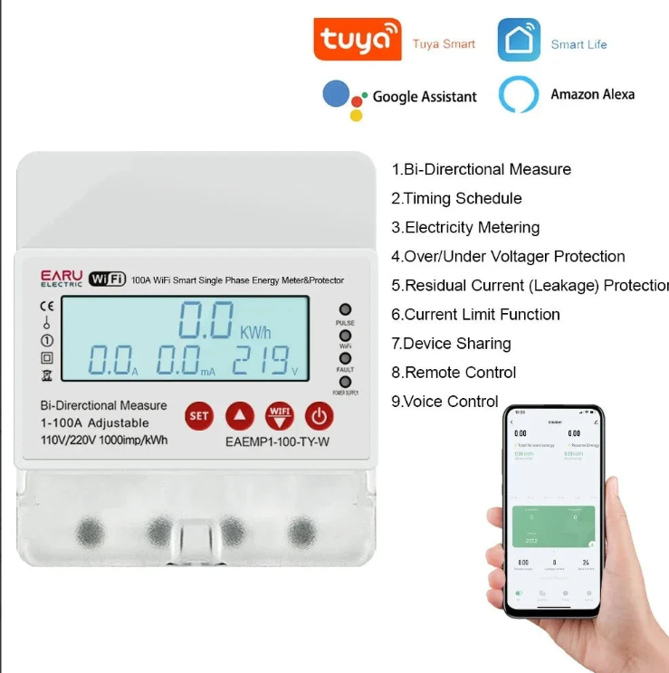 100A Tuya WiFi Smart Single Phase Energy Meter