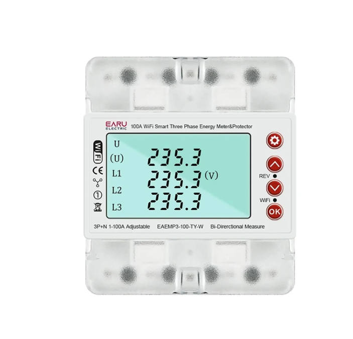 3 Phase 380V 100A Tuya WiFi Smart Bi-Directional Energy Power kWh Meter Over Under Voltage Protector Relay Switch Current Limit