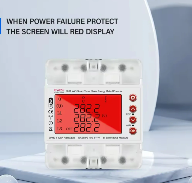 3 Phase 380V 100A Tuya WiFi Smart Bi-Directional Energy Power kWh Meter Over Under Voltage Protector Relay Switch Current Limit