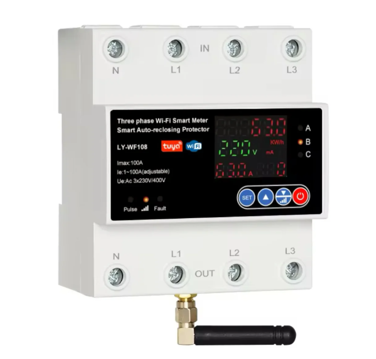 4P 100A Tuya WiFi Three Phase Smart Life Auto-Reclosing Over Under Voltage Protector Smart Meter Timer Switch Circuit Breaker