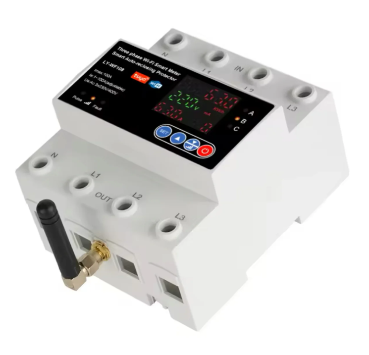 4P 100A Tuya WiFi Three Phase Smart Life Auto-Reclosing Over Under Voltage Protector Smart Meter Timer Switch Circuit Breaker