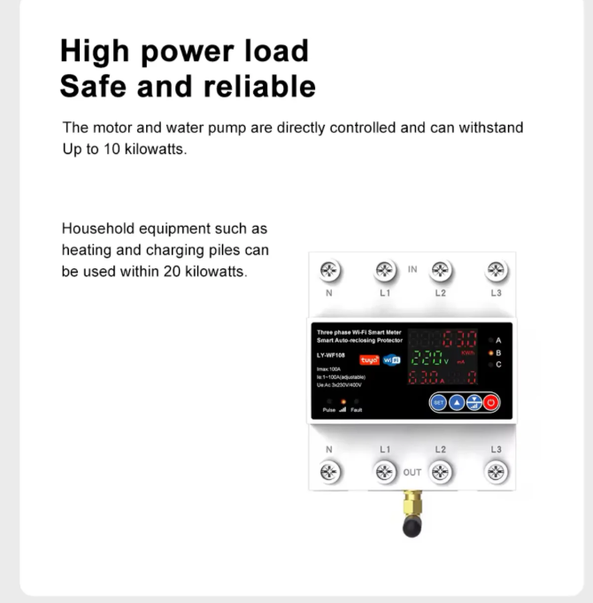 4P 100A Tuya WiFi Three Phase Smart Life Auto-Reclosing Over Under Voltage Protector Smart Meter Timer Switch Circuit Breaker