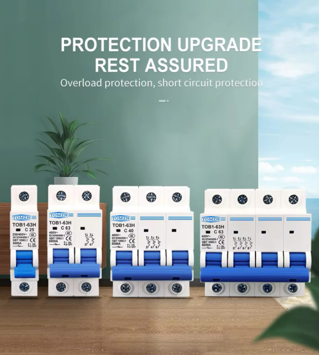 AC MCB TOB1-63H C curve 230/400V~ 50HZ/60HZ Mini Circuit breaker 2P 4P 63A