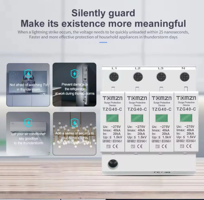 TOMZN AC SPD 4-Pole (3P+N) Surge Protector Device – TZG40-C (385V)