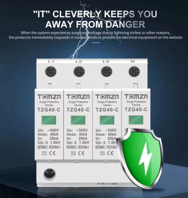 TOMZN AC SPD 4-Pole (3P+N) Surge Protector Device – TZG40-C (385V)