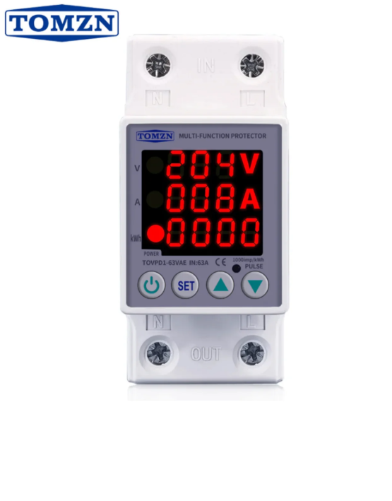 Din Rail Dual Display Adjustable Over Voltage Current and Under Voltage Protective Device Protector