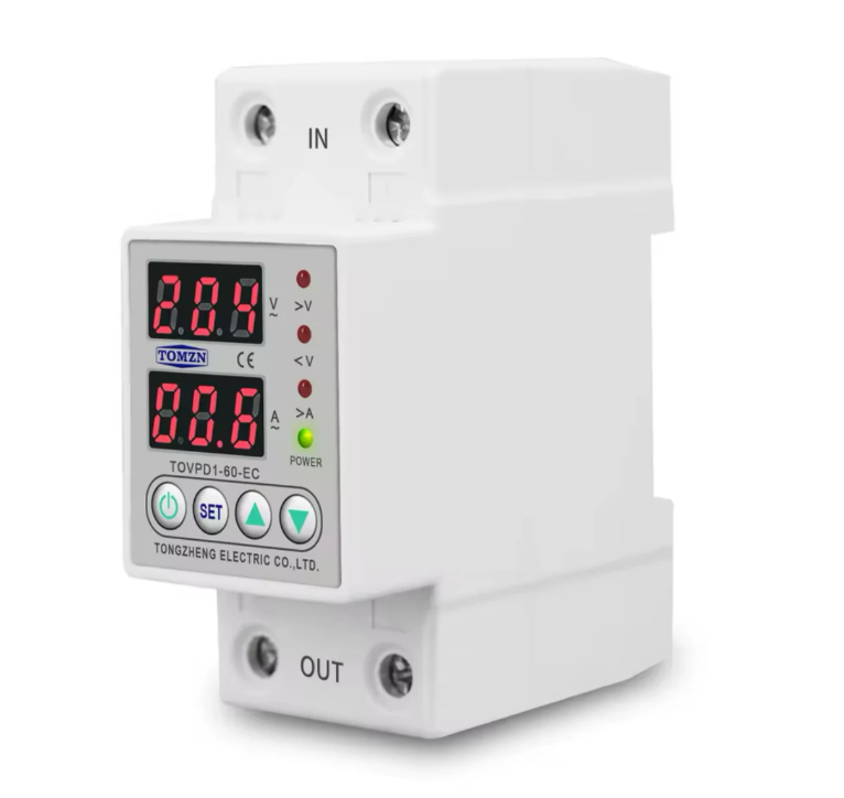 Din Rail Dual Display Adjustable Over Voltage Current and Under Voltage Protective Device Protector
