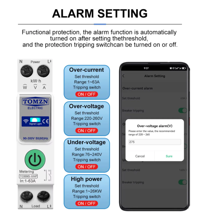 TOMZN SMART WIFI BREAKER 8 in 1 TOB9S-VAP