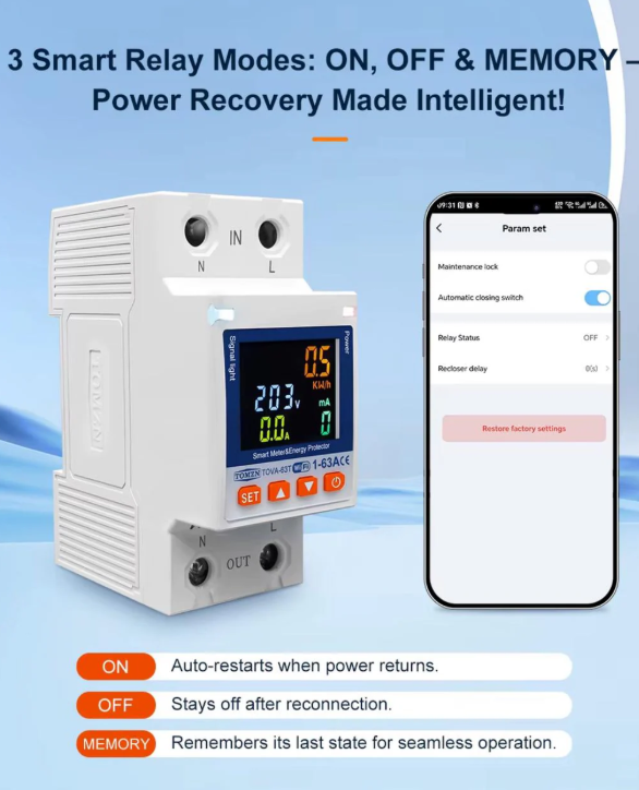 TOMZN 10 In 1 Smart Wifi Breaker With Memory Relay