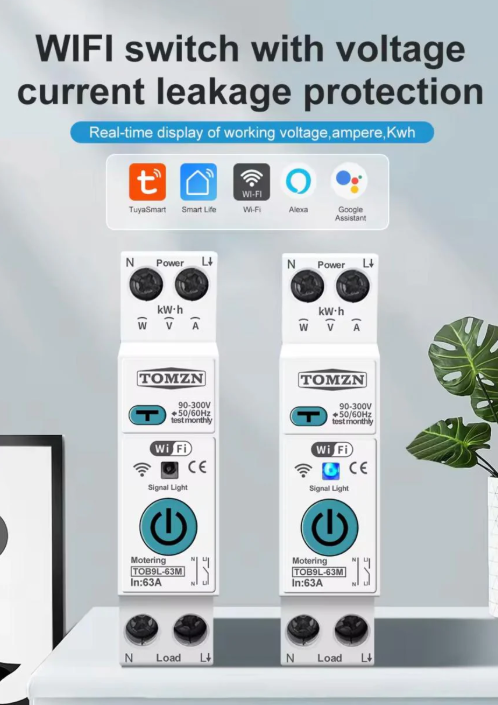 TOMZN Smart WiFi 10-in-1 63A Protector Switch – Overload, Voltage, Leakage Protected | Timer App Control