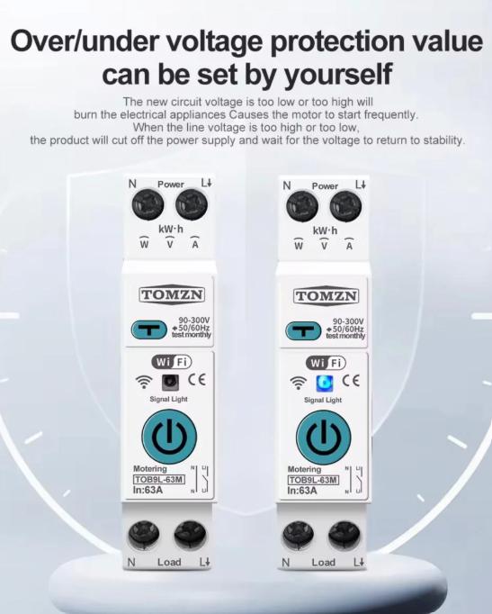 TOMZN Smart WiFi 10-in-1 63A Protector Switch – Overload, Voltage, Leakage Protected | Timer App Control