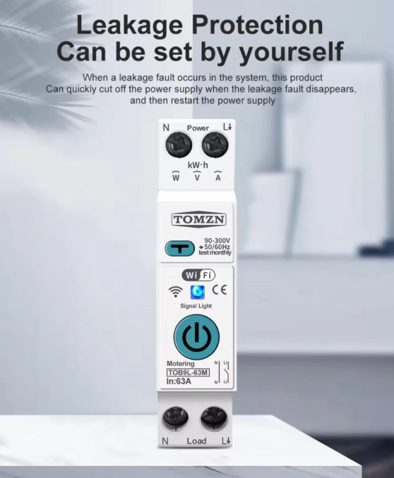 TOMZN Smart WiFi 10-in-1 63A Protector Switch – Overload, Voltage, Leakage Protected | Timer App Control