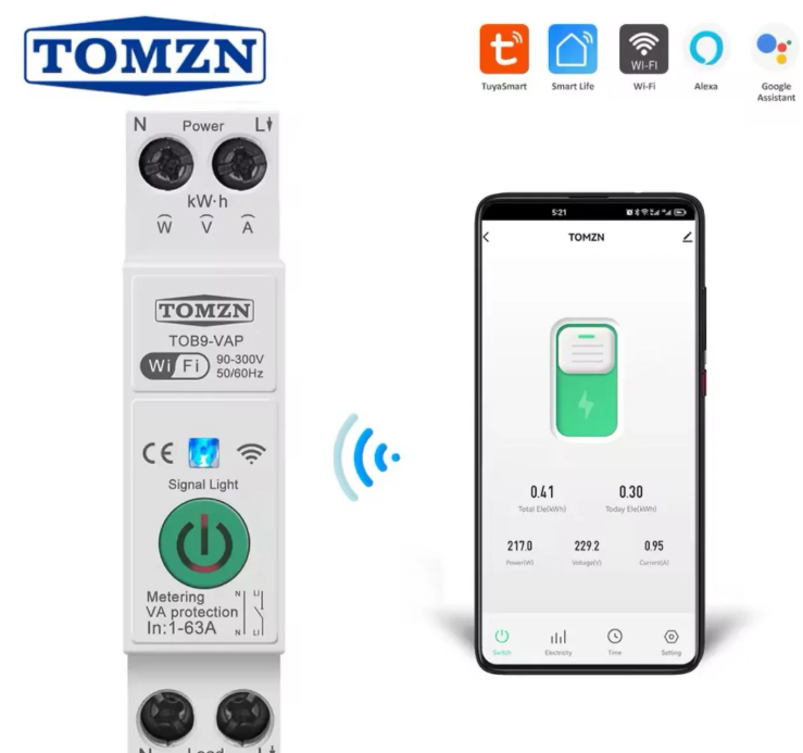 Tomzn 63A Smart Wifi Circuit Breaker TOB9-VAP