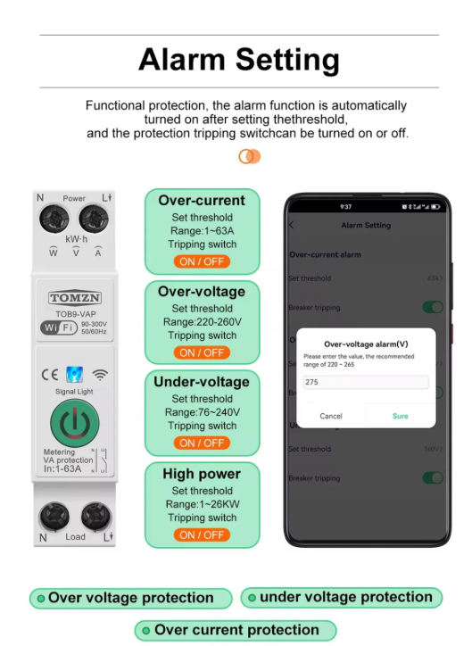 Tomzn 63A Smart Wifi Circuit Breaker TOB9-VAP